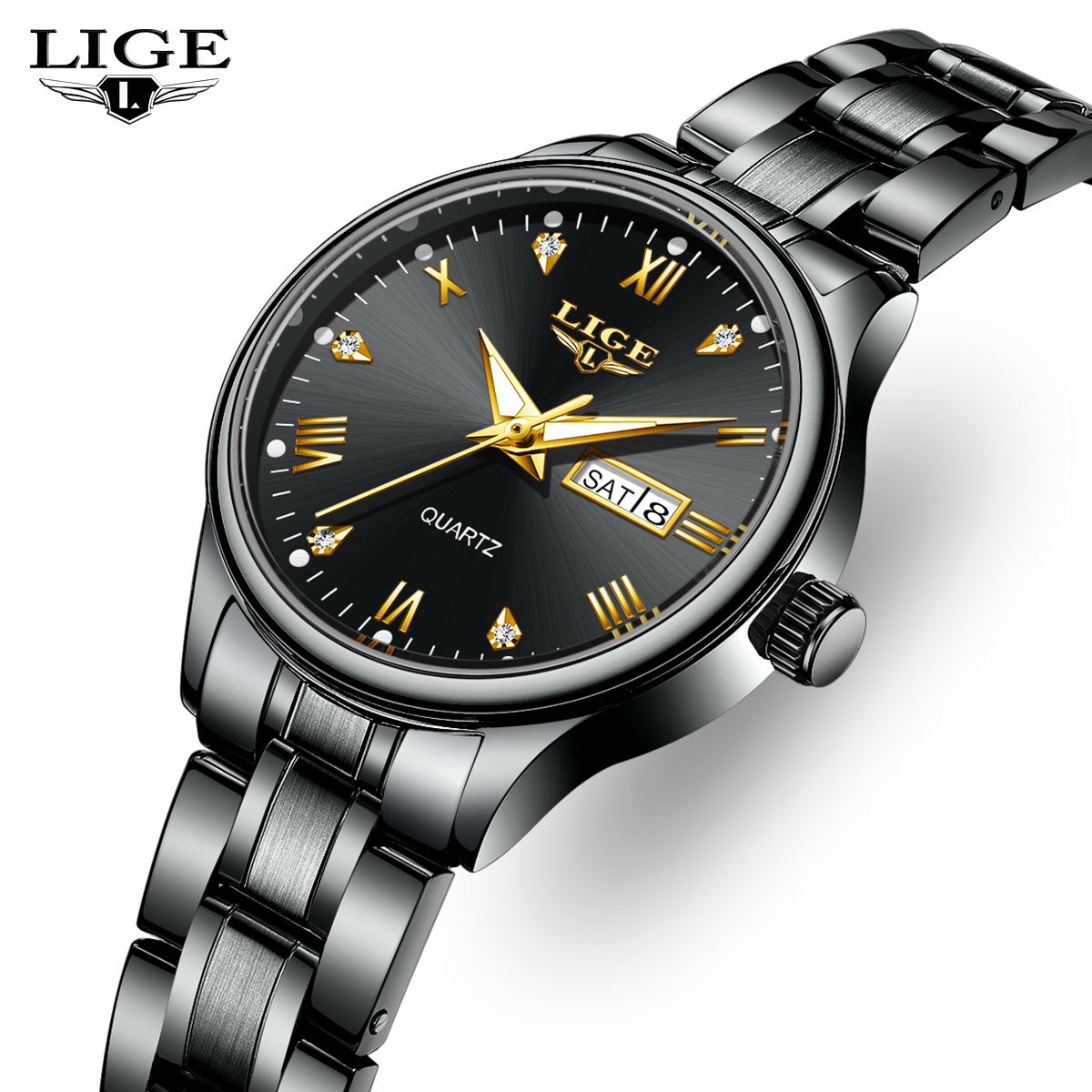 LIGE Top Band Woman Watch Clas - Luxury Watch Diamond 评论和价格