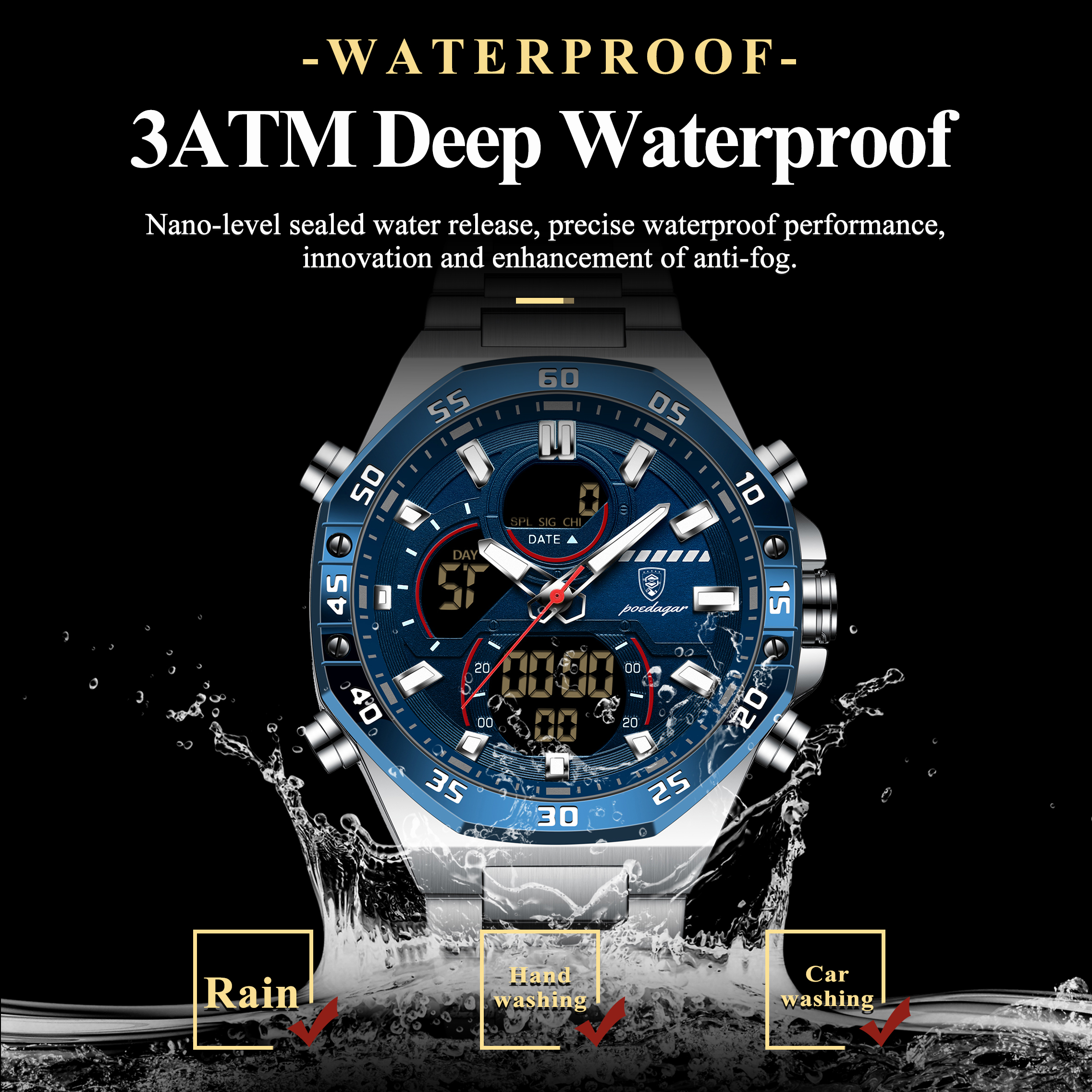 POEDAGAR Top Men Clock LED Lum - Minute Repeater Watch 评论和价格