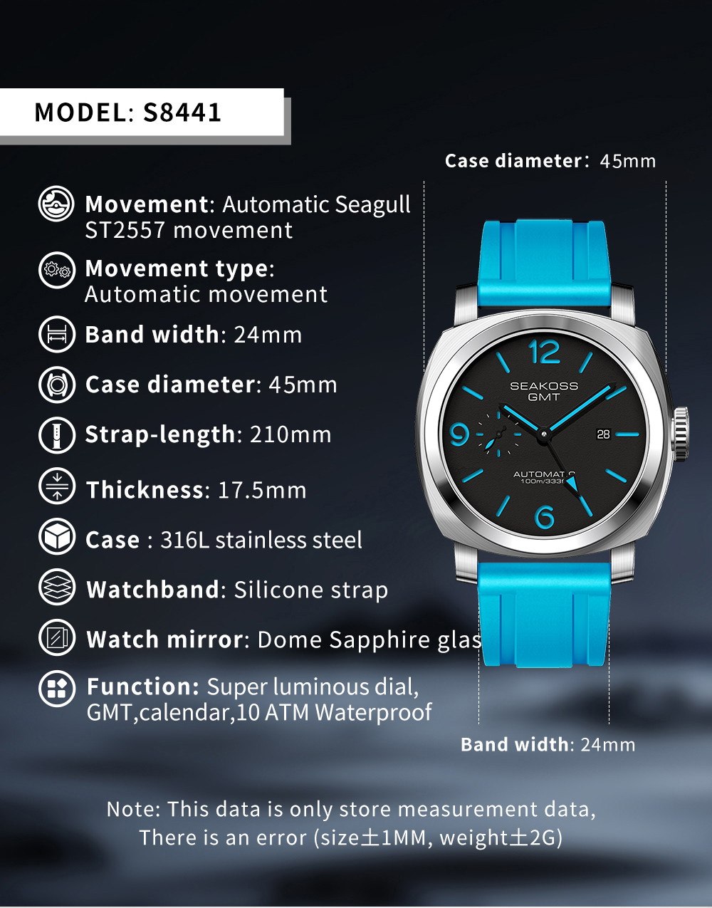 SEAKOSS 45mm Diving GMT Watch  - Automatic Pilot Watch 评论和价格