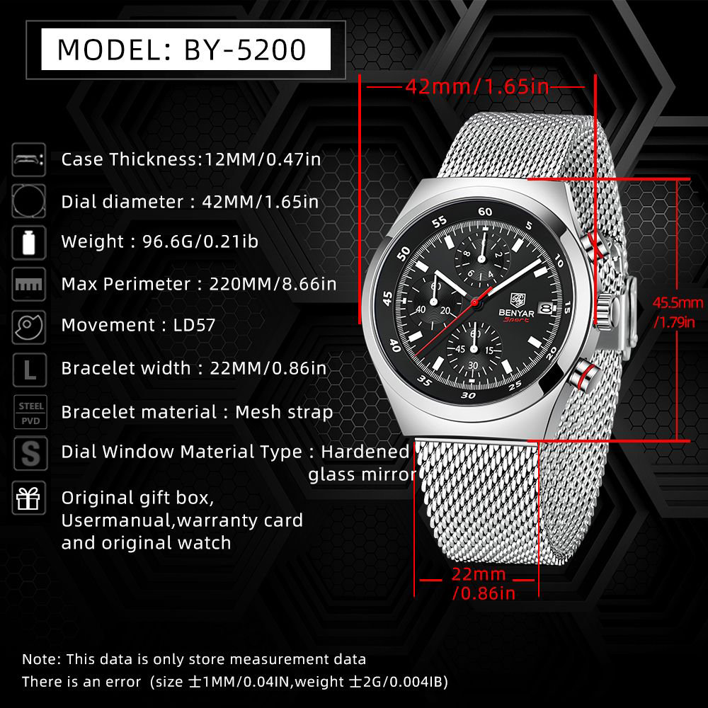BENYAR Top Luxury Brand Men's  - Luxury Watch Index 评论和价格